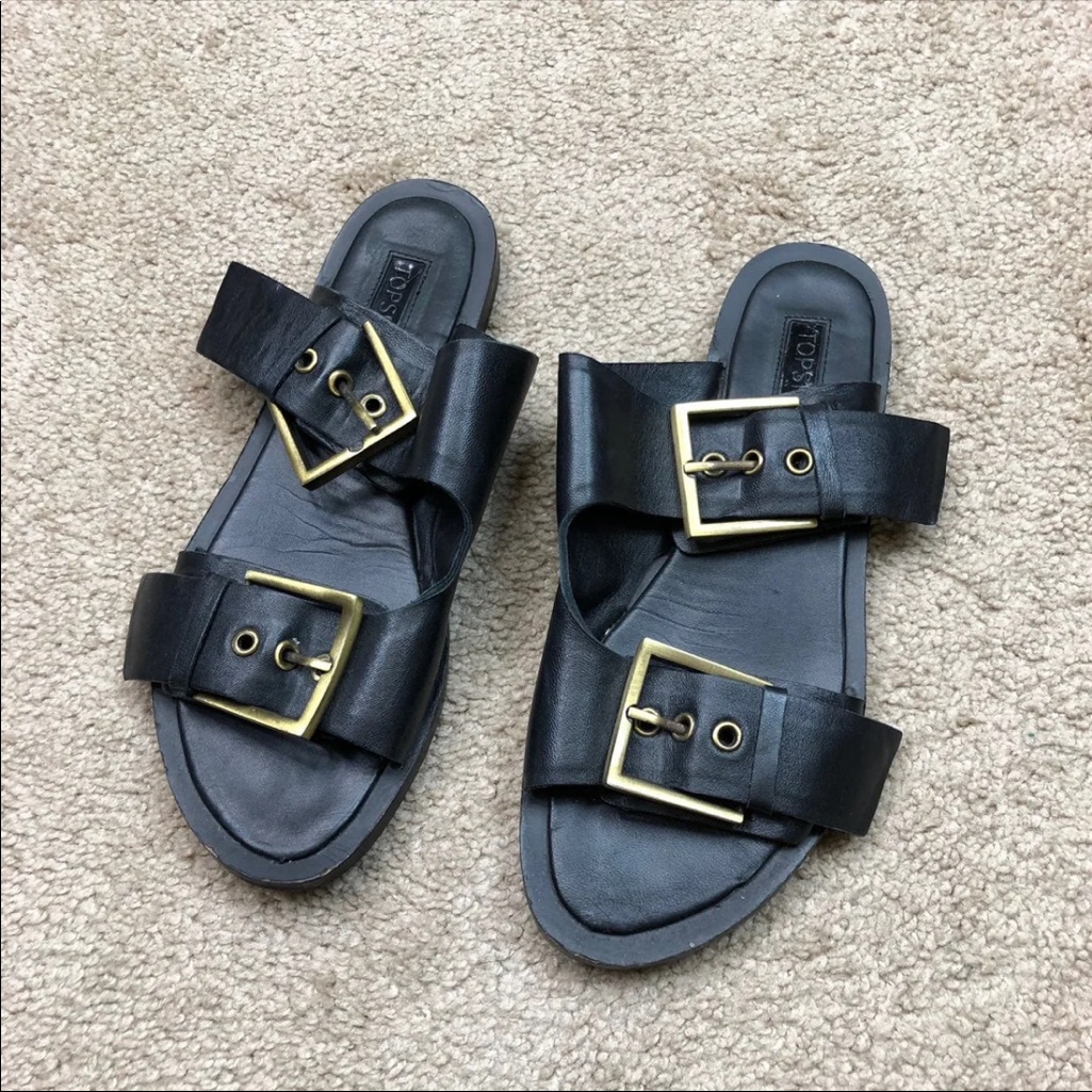Top Shop Leather Strap Sandals W Brass Buckle